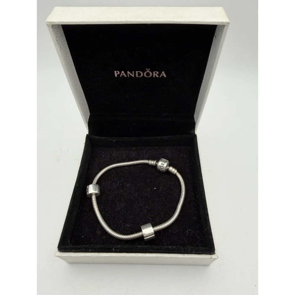 Pandora Sterling Silver Charm Bracelet Barrel Clasp Snake Chain 7